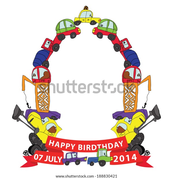 Child's hand draw car
element.Funny colored cartoon Doodle.Frame Composition of various
machines in vector.Design template,Greeting card,illustration.Happy
birthday