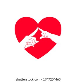 The child's hand gently holding hand of dad with love and happiness in red heart shape. Family stay together. Holiday spending time. love and give concept.