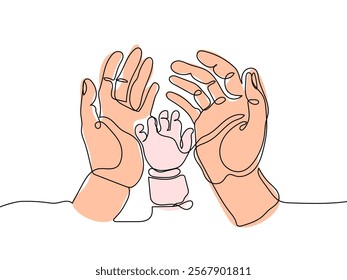 a child's hand holding his parent's hand, a symbol of love and care.