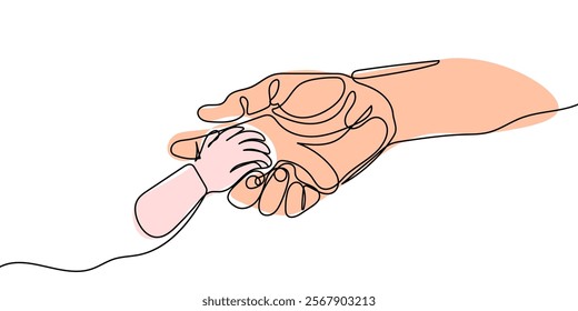 a child's hand holding his parent's hand, a symbol of love and care.