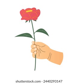 child's hand holding a peony flower, Mother's Day celebration- vector illustration