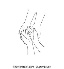 child's hand in parent's hand Family concept. Mother and baby. Graphic design vector illustration.