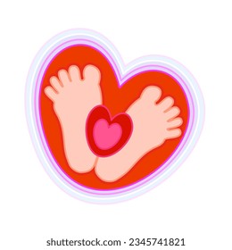 Child's heels in a heart. Newborn concept. Vector isolated illustration.