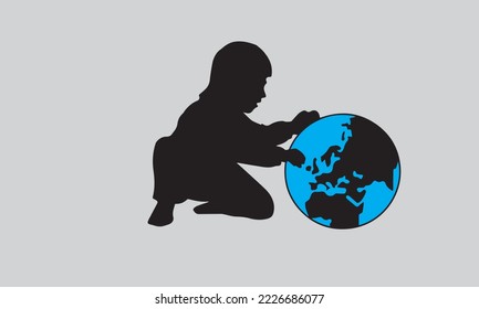 child's love of the world on gray canvas