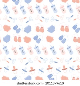 child's pattern. Vector illustration of a set for children in pink and blue on a white background. Suitable for children's goods, underwear, clothing and accessories, postcards, banners