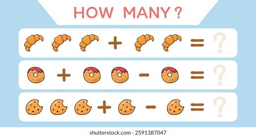 Child's play. A game for counting numbers. Numbers. cheerful math. puzzle. The development of the mogza. Games for children. Fun games. drawings of food at the game. vector. 