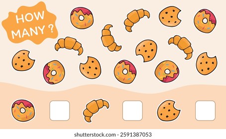 Child's play. A game for counting numbers. Numbers. cheerful math. puzzle. The development of the mogza. Games for children. Fun games. drawings of food at the game. vector. 