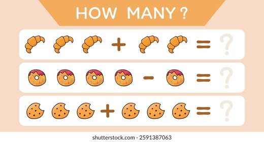 Child's play. A game for counting numbers. Numbers. cheerful math. puzzle. The development of the mogza. Games for children. Fun games. drawings of food at the game. vector. 