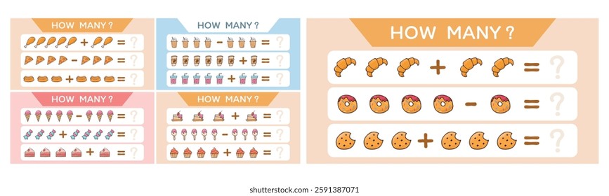 Child's play. A game for counting numbers. Numbers. cheerful math. puzzle. The development of the mogza. Games for children. Fun games. drawings of food at the game. vector. 