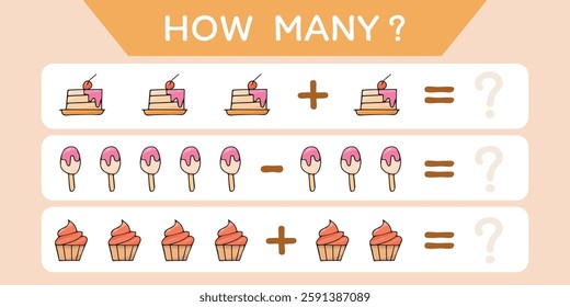 Child's play. A game for counting numbers. Numbers. cheerful math. puzzle. The development of the mogza. Games for children. Fun games. drawings of food at the game. vector. 