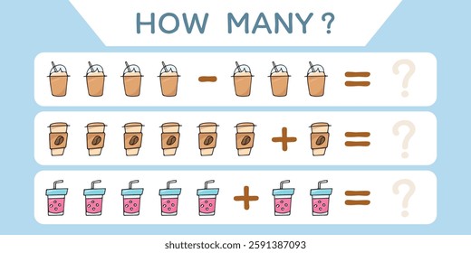 Child's play. A game for counting numbers. Numbers. cheerful math. puzzle. The development of the mogza. Games for children. Fun games. drawings of food at the game. vector. 