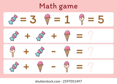 Child's play. A game for counting numbers. Numbers. cheerful math. puzzle. The development of the mogza. Games for children. Fun games. drawings of food at the game. vector.