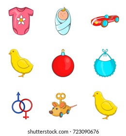 Childs play icons set. Cartoon set of 9 childs play vector icons for web isolated on white background