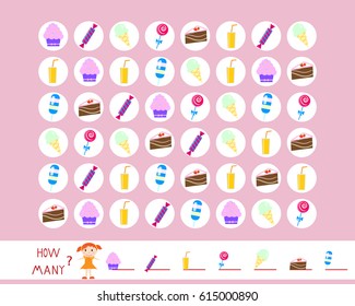 Child's play puzzle help girl count the treat vector illustration