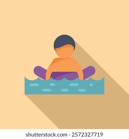 Child's playful water play illustration with a cute. Colorful. And simple flat design depicting kids swimming and splashing in the aqua. Tranquil and carefree summertime activity