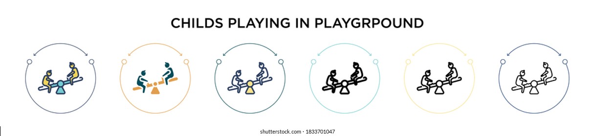 Childs playing in playgrpound icon in filled, thin line, outline and stroke style. Vector illustration of two colored and black childs playing in playgrpound vector icons designs can be used for 