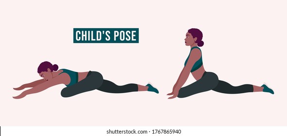 CHILD'S POSE exercise, Woman workout fitness, aerobic and exercises. Vector Illustration.