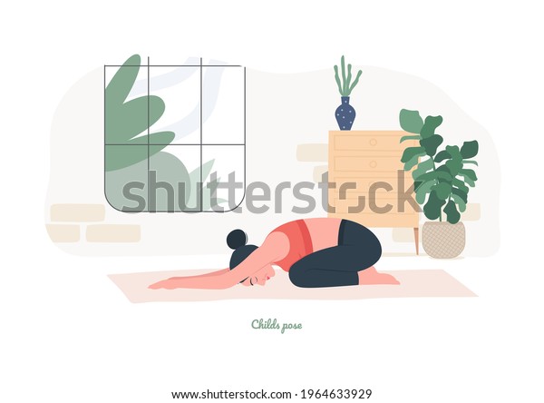 Childs pose Yoga pose. Young woman\
practicing yoga  exercise. Woman workout fitness, aerobic and\
exercises. Vector\
Illustration.