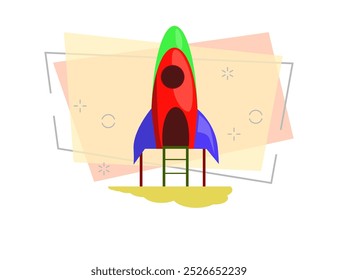 Childs rocket on playground vector. Kindergarten, preschool, amusement park. Childhood concept. Vector illustration can be used for topics like entertainment, leisure, outdoor activity
