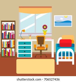 Child's room vector art illustration, flat design
