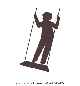 Child's silhouette on a swing, vector illustration in monochrome, capturing a timeless moment of youth and freedom in a simple and elegant design.