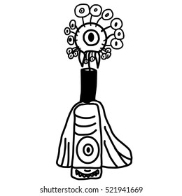 Child's style scary cartoon drawing of a bottle monster