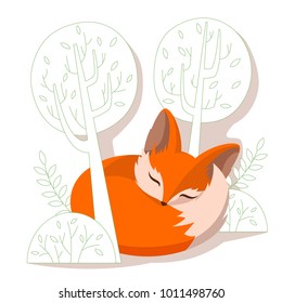 Childs Vector Illustration Sleeping Fox Among Stock Vector (Royalty ...