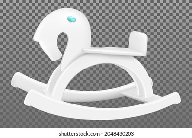 Child's wooden rocking horse, isolated on white background. Children's toy. Classic wooden swing. Realistic 3d vector illustration