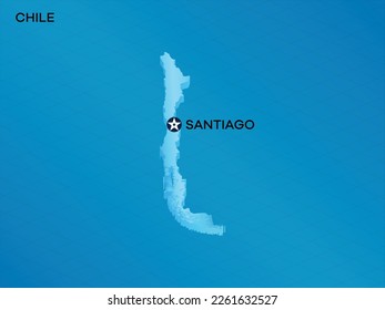 Chile 3D Isometric map with Capital Mark Santiago Vector Illustration Design