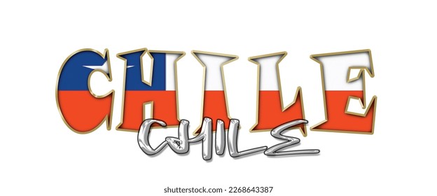CHILE 3d light bulb alphabet with gold frame isolated on white background. gold glossy dripping  font. Vector illustration.