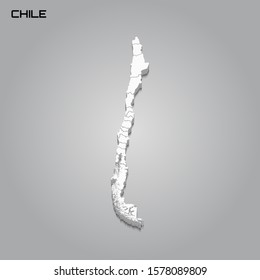 Chile 3d map with borders of regions. Vector illustration
