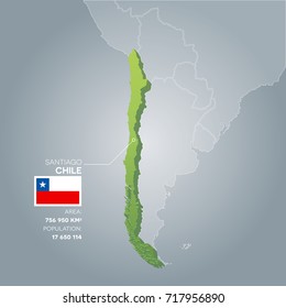 Chile 3d map with information of area and population of the country.
