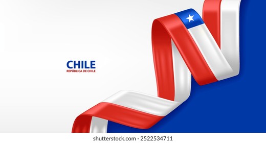 Bandeira da fita 3D do Chile. Bandeira 3D ondulada em cores da bandeira nacional do Chile. Plano de fundo da bandeira nacional.