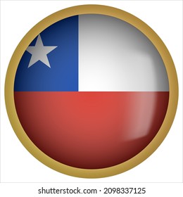 Icono de bandera 3D redondeada de Chile con marco dorado