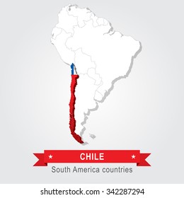 Chile. All the countries of South America. Flag version.