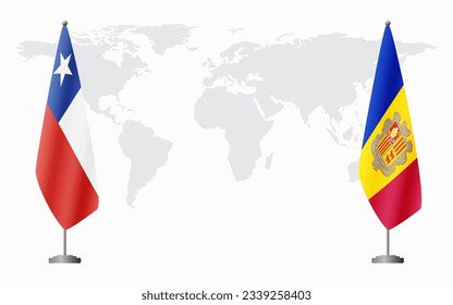 Chile and Andorra flags for official meeting against background of world map.
