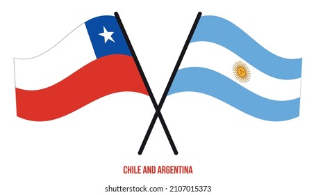 Chile and Argentina Flags Crossed And Waving Flat Style. Official Proportion. Correct Colors.