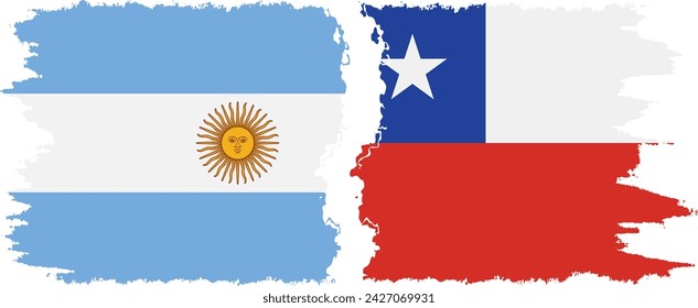 Chile and Argentina grunge flags connection, vector