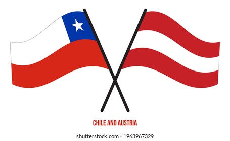 Chile and Austria Flags Crossed And Waving Flat Style. Official Proportion. Correct Colors.