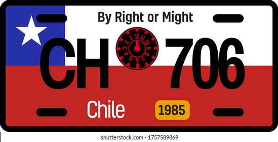 CHile automobile license plate on white background. Country license plate series.