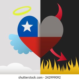 Chile background of a heart half demon half angel