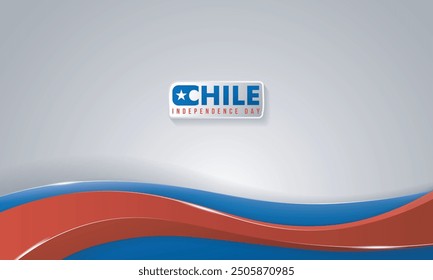 Chile background with red 3d shape wavy on top of blue shape in white background. Good template for chile national day design