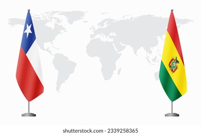 Chile and Bolivia flags for official meeting against background of world map.