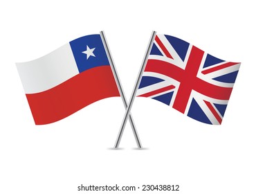 Chile and Britain crossed flags. Chilean and British flags on white background. Vector icon set. Vector illustration.
