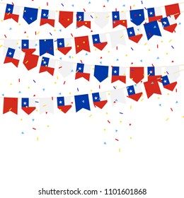 Chile bunting flags with Confetti And Ribbons on white background.vector illustration