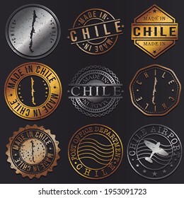 Chile Business Metal Stamps. Gold Made In Product Seal. National Logo Icon. Symbol Design Insignia Country.