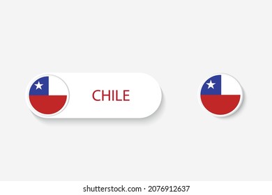 Chile button flag in illustration of oval shaped with word of Chile. And button flag Chile. 