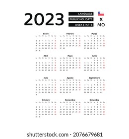 Chile calendar 2023. Week starts from Monday. Vector graphic design. Spanish language.