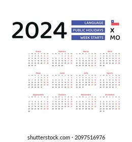 Chile Calendar 2024. Week starts from Monday. Vector graphic design. Spanish language.