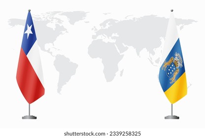 Chile and Canary Islands flags for official meeting against background of world map.